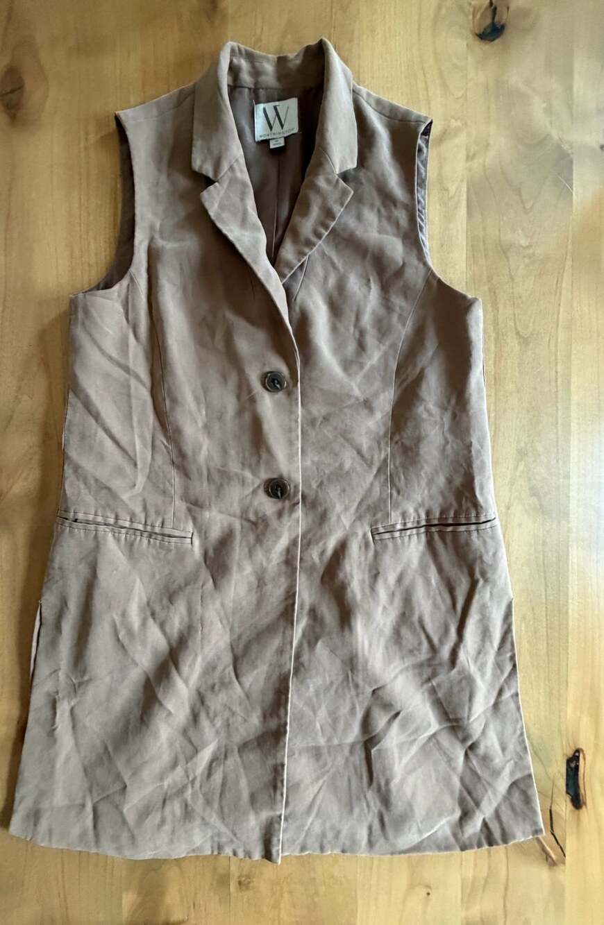 Worthington Brown Suede-Like Button-Down Vest with Pockets Size M